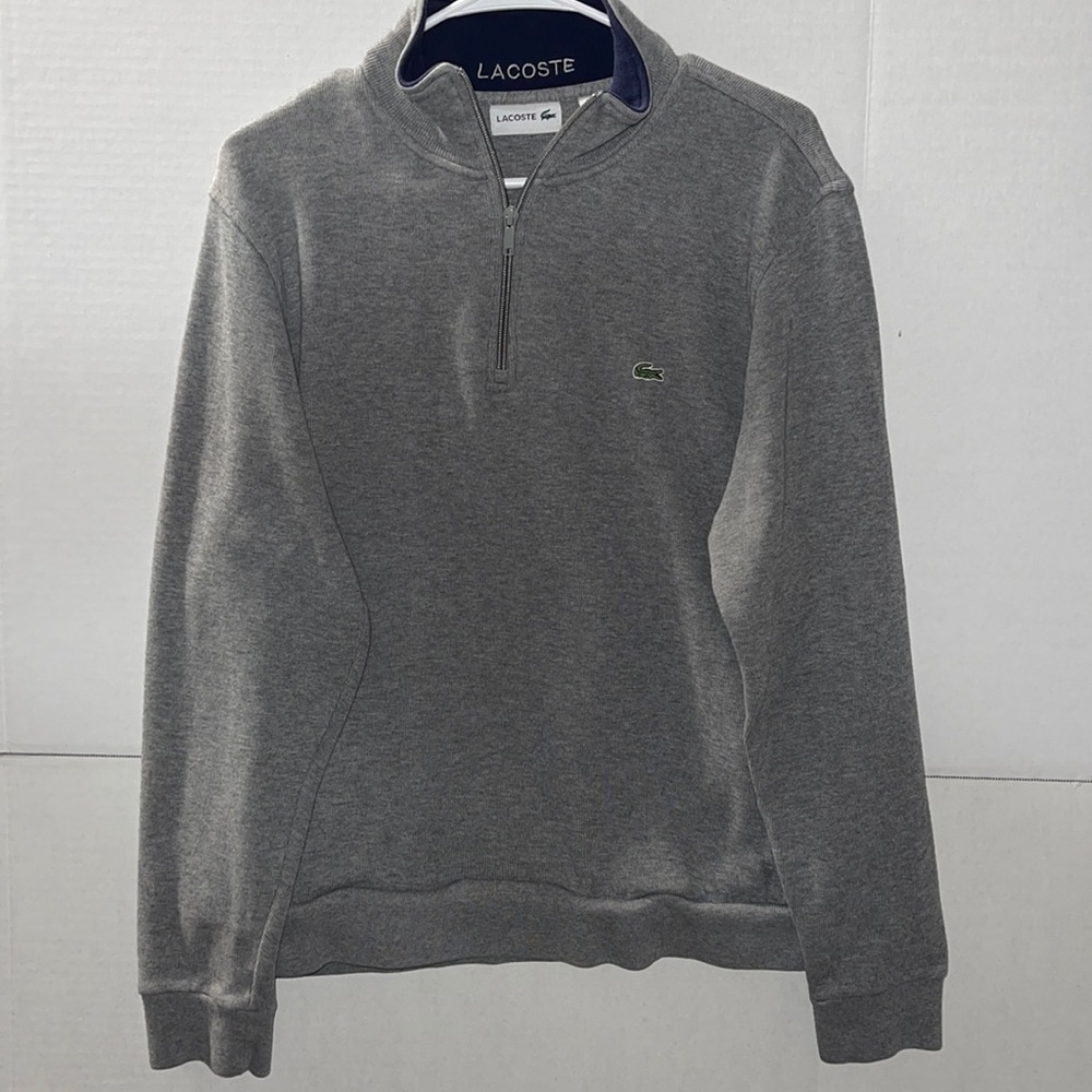 Lacoste Grey Zip Stand-Up Collar Knit Sweatshirt